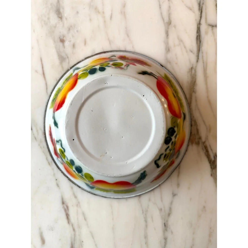 Vintage Mid Century Enamelware Fruit Dish Set of 6 Fall Kitchen Decor